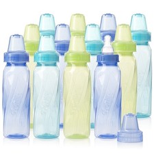 Evenflo 12-Pack 8oz Standard Neck Tinted Plastic Baby Bottles Teal Green Blue