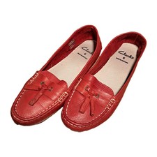 Clarks Red Soft Leather Tassel Loafers Flats Ladies Shoes Light use 