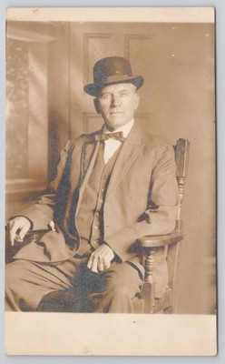 Dapper Man Bowler Hat Seated Philadelphia RPPC Postcard