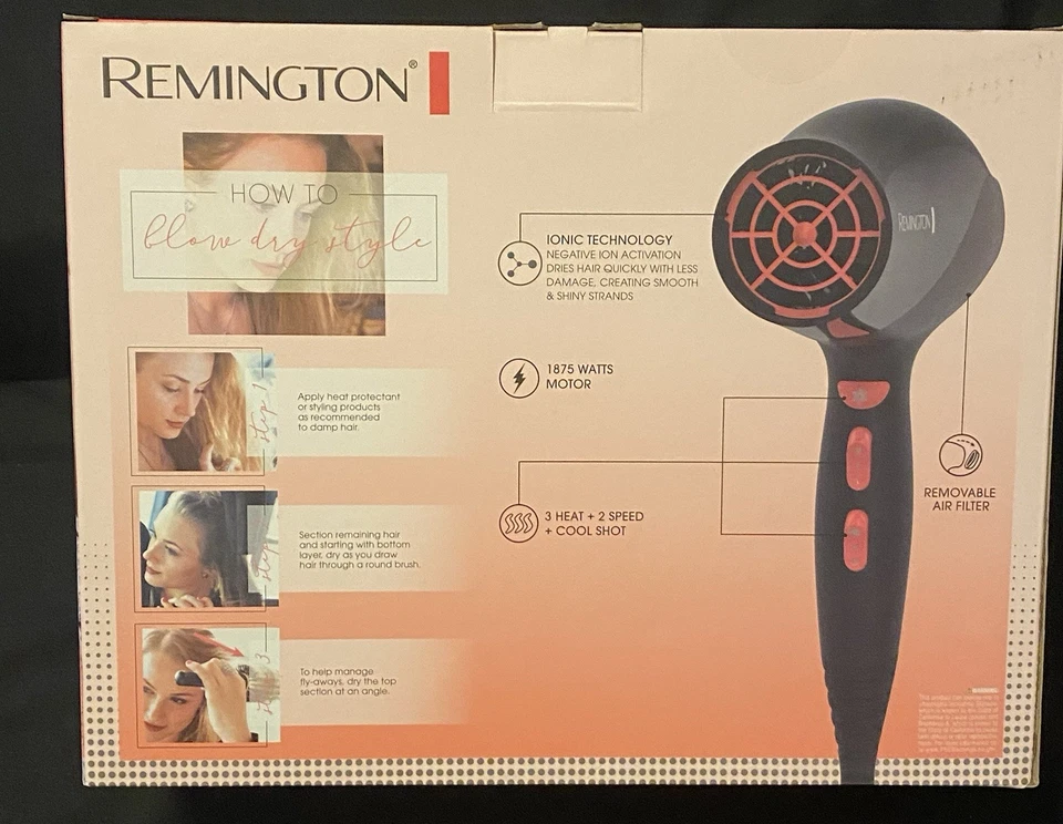 Secador de pelo de cerámica iónica Remington negro y rosa D3191 D3190 nuevo Foto 4 de 4