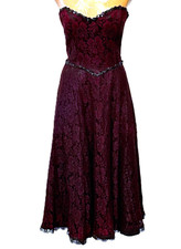 Gunne Sax Jessica McClintock Strapless Lace Dress 9 Black Sequins Deep Purple VT