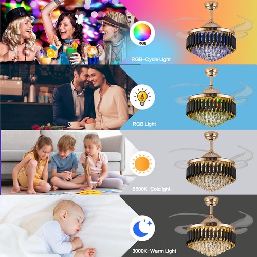 48" Bluetooth Ceiling Fan with Speaker RGB-LED Dimmable Light 6 Speeds Revers... - Picture 7 of 7