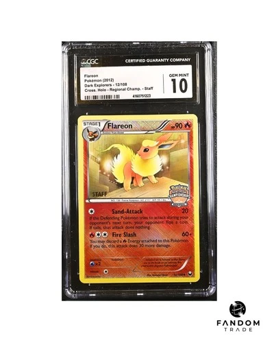 CGC 10 GEM MINT Flareon Cross. Holo STAFF Pokemon Regional Championships 12/108