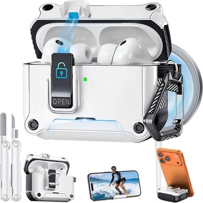 Dual Safety Lock for AirPods Pro 3 Case, Magnetic Charging Cover with Phone Stan