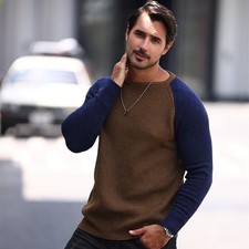 Men's Round Neck Sweater Casual Knitted Pullover Warm Sweaters