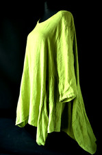 Kleid 100% Leinen MB Tunika Gelb-Grün Balloon-Look Zipfel-Style Italy ab Gr. 48