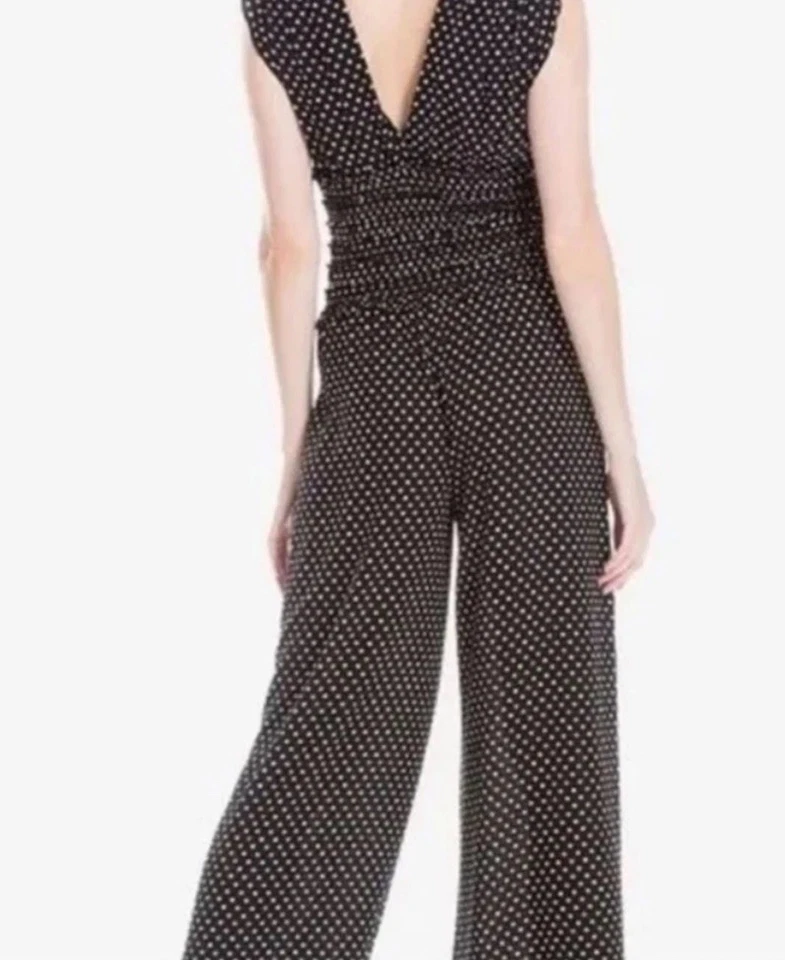 Mono Max Studio negro blanco lunares cintura ajustada cuello en V para mujer grande Foto 2 de 4