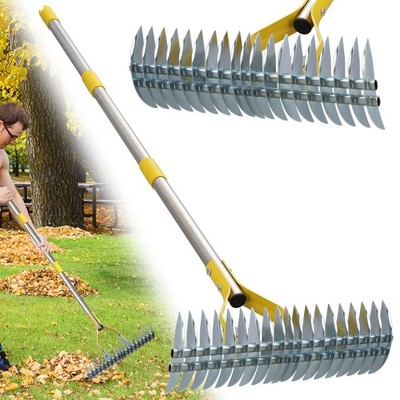2-in-1 Thatch Rake for Lawn Long Stainless Steel Thatching Rake with Sharp De...