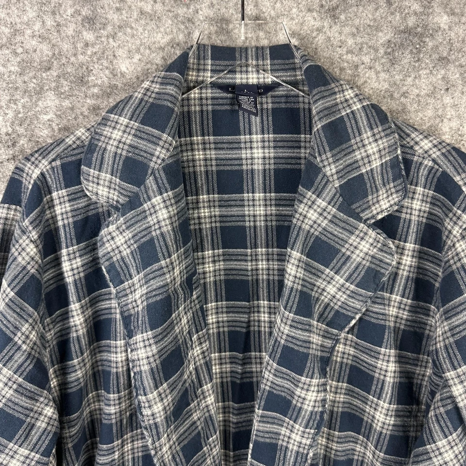Bata Lands End para Hombres Grande Azul Gris Franela a Cuadros Bolsillos con Cinturón Ropa de Salón Acogedora Foto 2 de 4