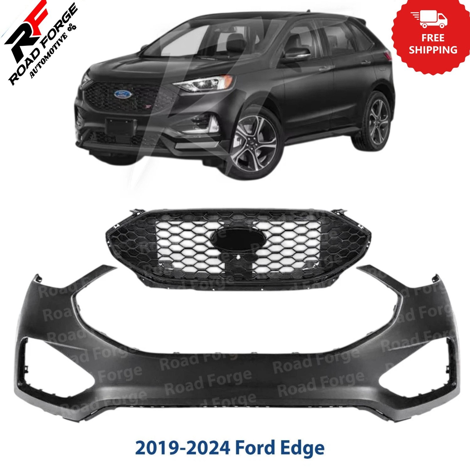 Front Bumper Cover Fascia & Grille Assembly Kit For 2019-2024 Ford Edge