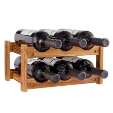 Wine Rack 6 Bottle 2-Tier Wood Wine Storage Easy-Assembly Space-Saving for Wi