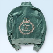 Juicy Couture Track Jacket Womens Medium Green Velour Queen Of Couture Full Zip