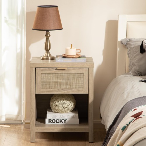 Rattan Nightstands Set of 2, Farmhouse Night Stands with Drawer Bedside Table... - Picture 8 of 8