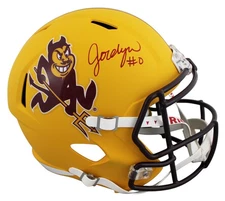 ASU Jordyn Tyson Signed Sparky Full Size Speed Rep Helmet w/ Maroon Sig BAS Wit
