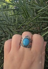 Vintage Sterling Silver Turquoise Ring Wide Band Ring Size 9.5 Southwestern