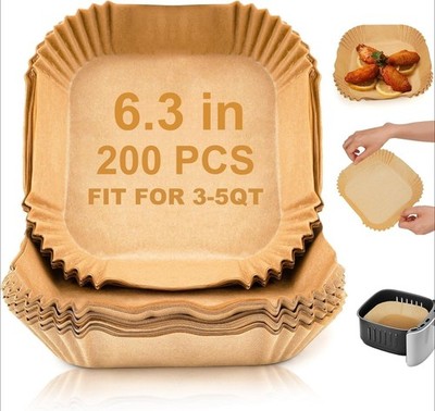 200Pcs Air Fryer Disposable Paper Liner Non-stick Baking Oil-proof Liners Square
