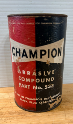 #ad Vintage Champion Spark Plug Cleaner Abrasive Compound Part No. 533 Can Tin Full $21.21