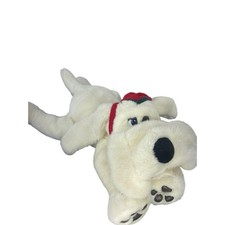 Cuddly Plush White Dog Toy With Red Holiday Hat Plush Stuffed Animal Toy
