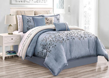 Comforter Set 7PC Q Enyaofiber All-Season Bedding with Decorative Pillows