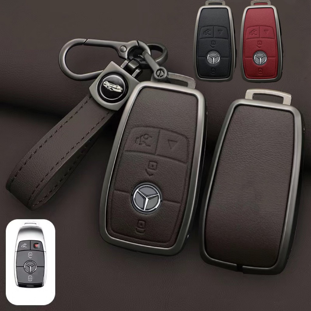 Leather Key Fob Case Cover Shell for Mercedes-Benz A C E GLC GTR AMG C300 CLS