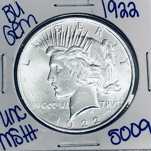 1922 BU UNCIRCULATED SILVER PEACE DOLLAR AUTHENTIC U.S. MINT FREE SHIPPING 5009