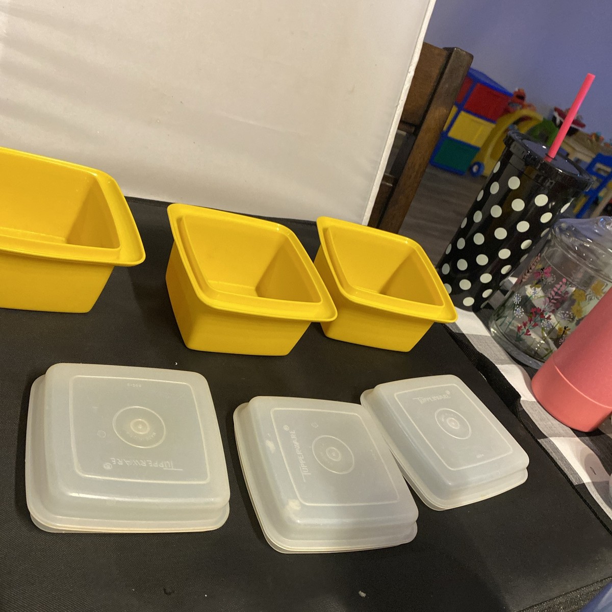 Vintage Tupperware 861 Yellow Square Jam Storage Containers Lot 3