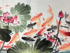 Chinese fish lotus painting office decorative frameless hand-drawn Eastern Art
