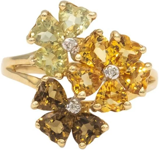 Anillo de flores de piedras preciosas surtidas de oro amarillo de 10 k 2,50 quilates tamaño 7 con detalles de diamantes