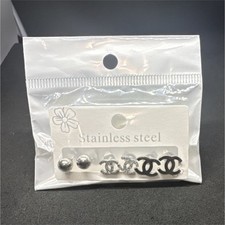 Silver Stainless Steel Round Stud Earrings Butterfly Closure Fashion