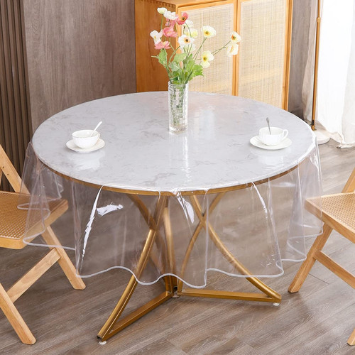 Clear Round Plastic Tablecloth Protector Waterproof Oil-Proof PVC Table Cloth...