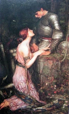 Art Oil painting Waterhouse - Fairy girl Lamia & Samurai armor in landscape 36"