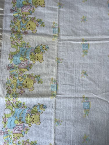 Manta de bebé vintage Nitey Nite satinada borde sedoso ribete osos de peluche y bloques - Imagen 7 de 16