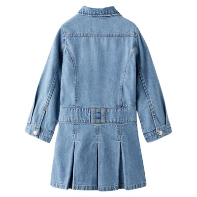 NWT Zara Pleated Denim Dress Kids Light Wash Jean Long Sleeves Size  11-12yrs | eBay