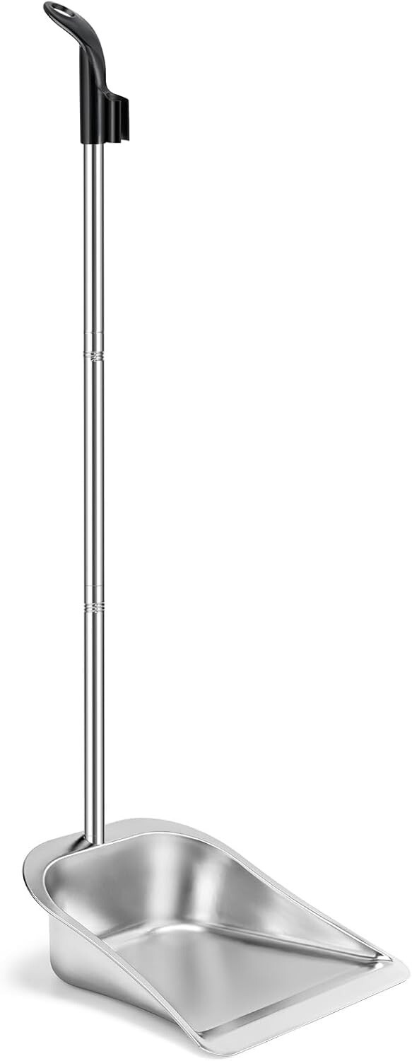 Dust Pans with Long Handle 35”Heavy Duty Metal/Plastic Upright Stand up Dustpan