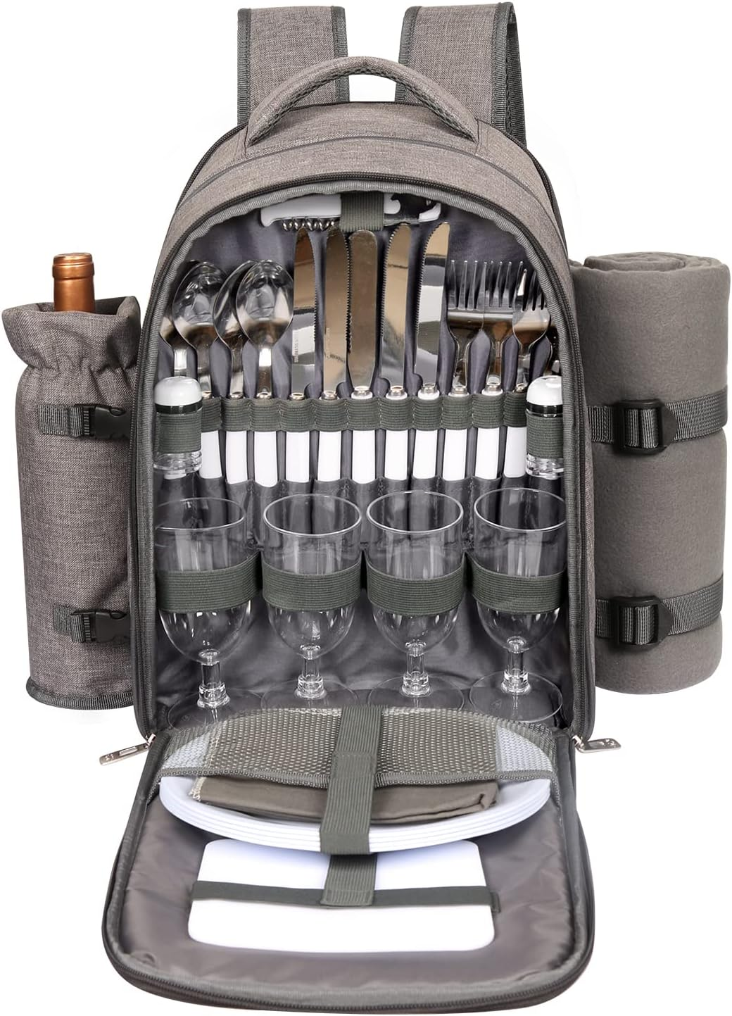 Hap Tim Picnic Basket Backpack for 4 Person with Blanket, Wine Holder, Cooler Co