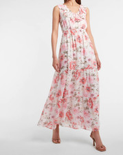 NWT EXPRESS tiered ruffle tie back floral maxi dress xxs 0