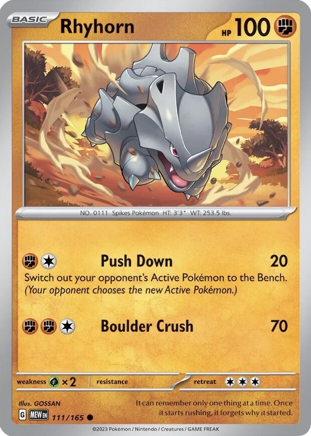 Rhyhorn 111/165 151 Mint Pokémon Card