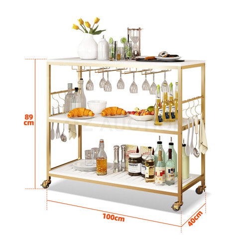 Kitchen Island Trolley Portable Bar Cart Wine Rack Drinks Glass Bottle Holder - Picture 5 of 10