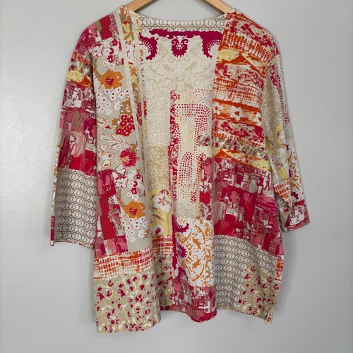 CJ Banks Top 3X Pink Beige Orange 3/4 Sleeve Stretch Cotton Shirt Women's - Picture 4 of 11