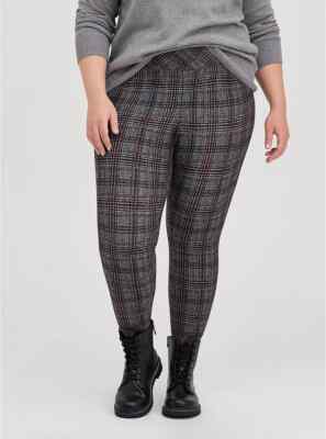 Torrid Pixie Skinny Studio Luxe Ponte High Rise Plaid Grey Red 00 M/L 10 #B4225