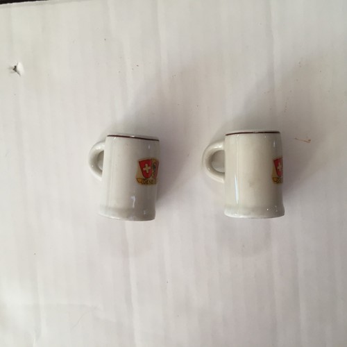 Rare Genève Switzerland Ceramic Mini Stein ~ Handle Shot Glass ~ A pair - Picture 4 of 6