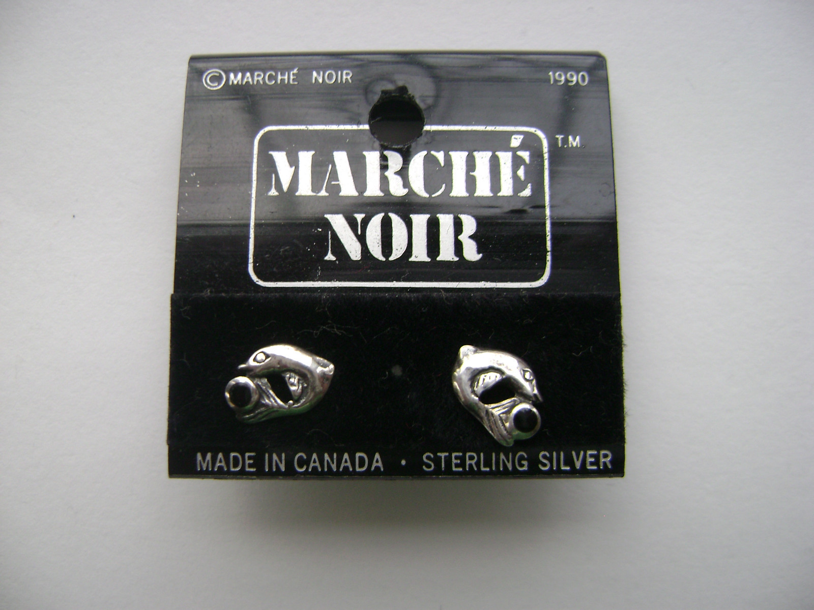 Sterling Silver Dolphin With Onyx Inlay Stud Earrings New Old Stock