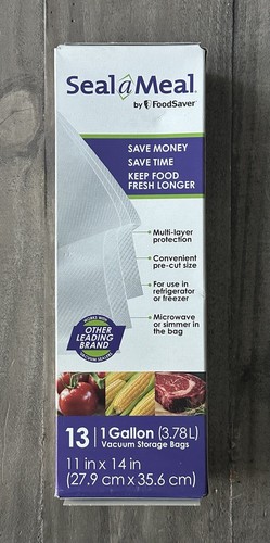 FoodSaver 13 Vacuum Seal Pre-Cut Food Storage Bags 1 Galllon 11” x 14”, Reusable