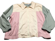Alfred Dunner Womens Jacket Sz 20W Green Pink Cream Pastels Shoulder Pads