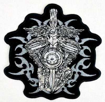 V-Twin Engine Wings Sword Eagle Tribal Motorcycle Biker Embroidered 6'' Patch