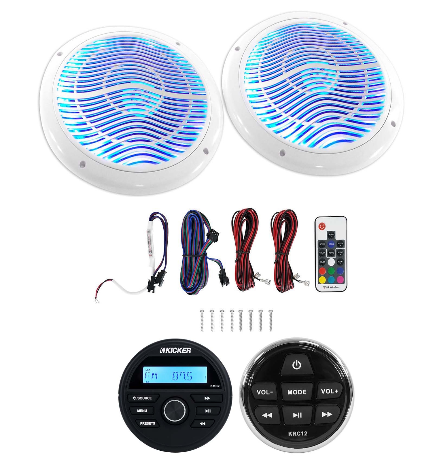 Цифровой медиаресивер KICKER KMC2 с Bluetooth пультом дистанционного управления 2 65 белых светодиодных динамика