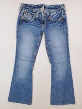 VTG True Religion Jeans Womens 29 Joey Big T Flare Distressed Y2K Thick Stitch