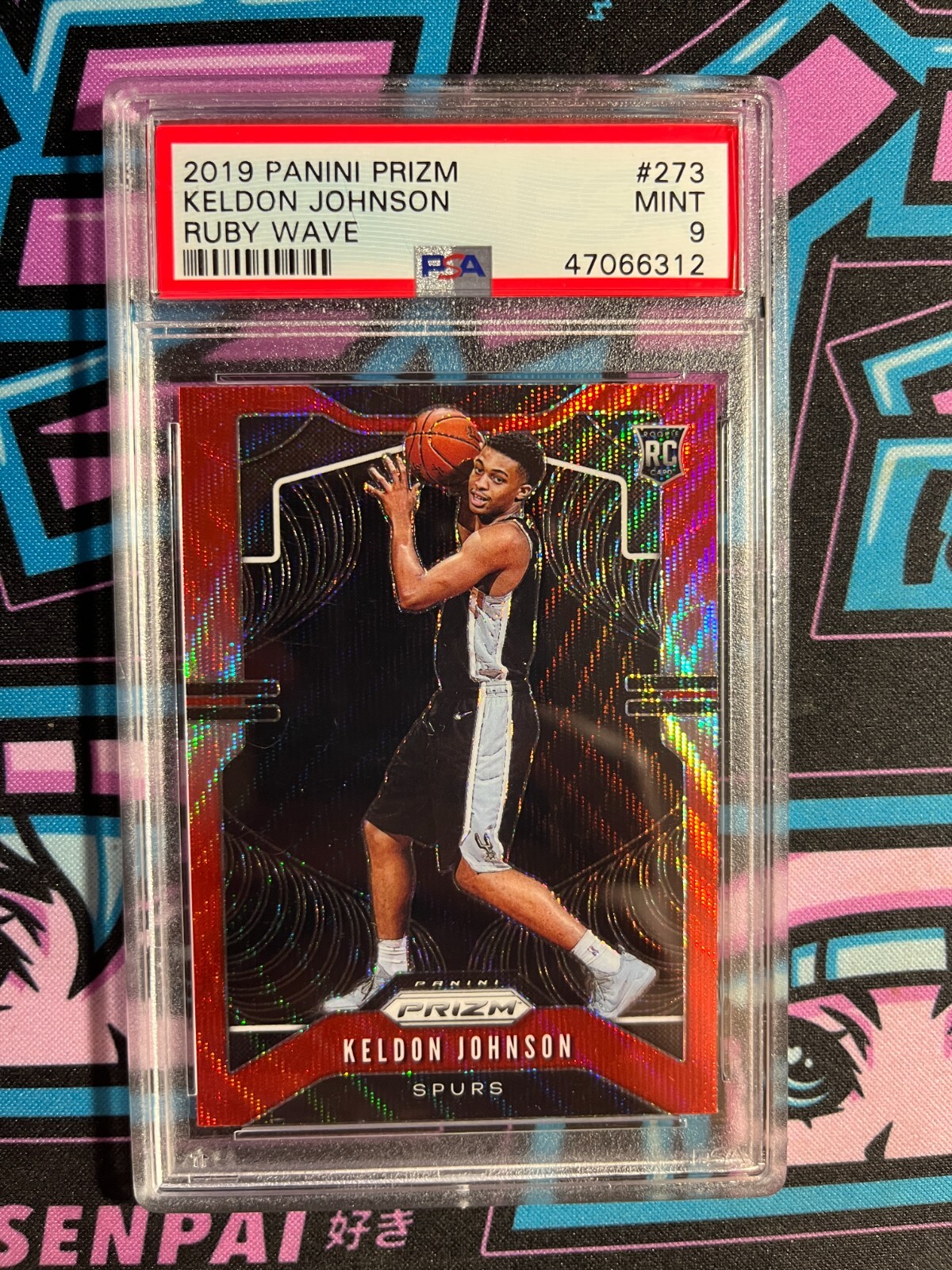 2019-20 Panini Prizm Keldon Johnson Ruby Wave Prizm Rookie RC PSA 9 SA Spurs