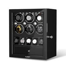Automatic Watch Winder Box for 6 Watches with 5 Extra Watch Storage Display LED