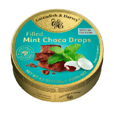 930626 1 X 130G CAVENDISH & HARVEY MINT CHOCOLATE FILLED DROPS HARD BOILED SWEET